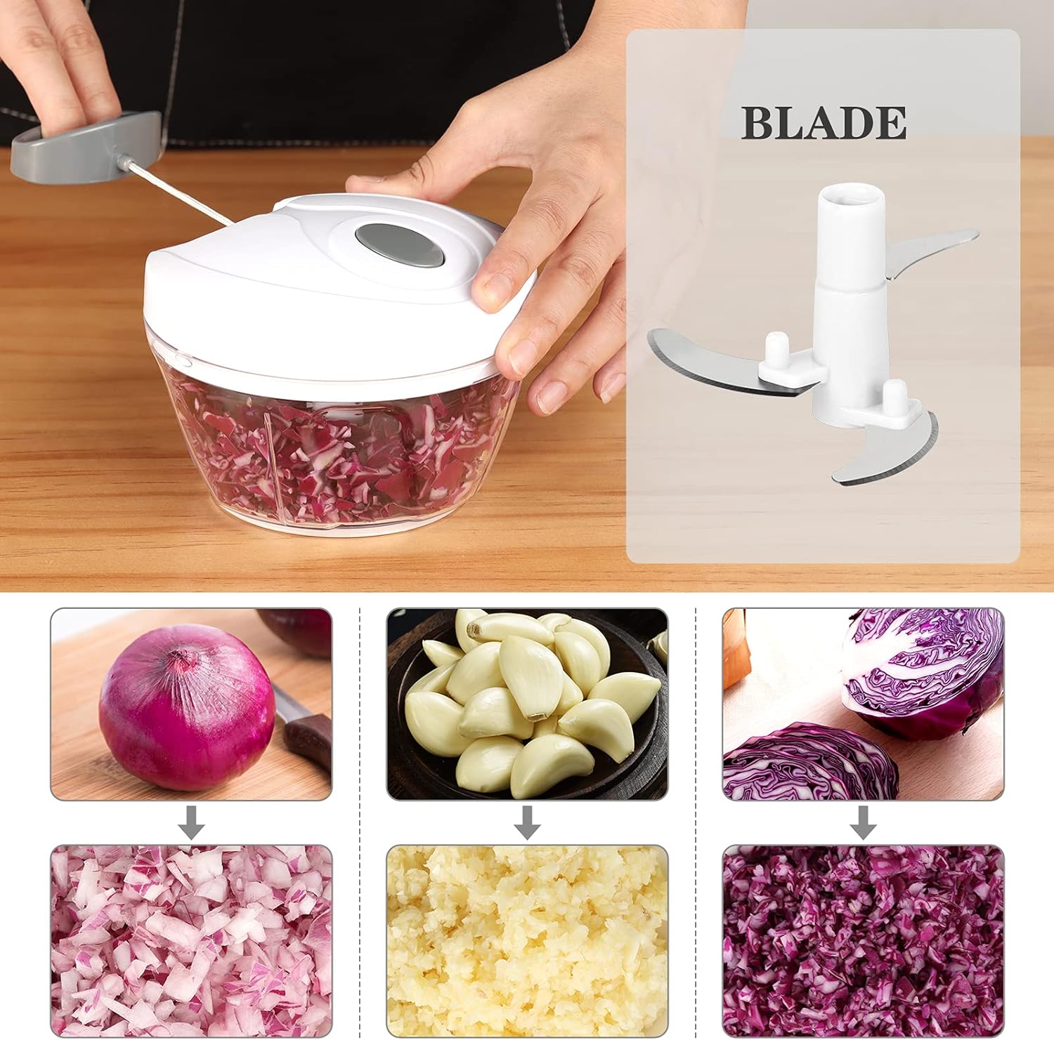 Manual Food Chopper, Vegetable Cutter, Chopper, Hand String Chopper, Smoothie Blender -900ml Manual Food Chopper, Vegetable Cutter, Chopper, Hand String Chopper, Smoothie Blender -900ml